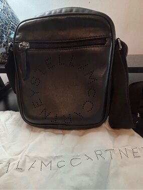 Authentic Stella McCartney Perforated Logo Camera Crossbody Bag - Black